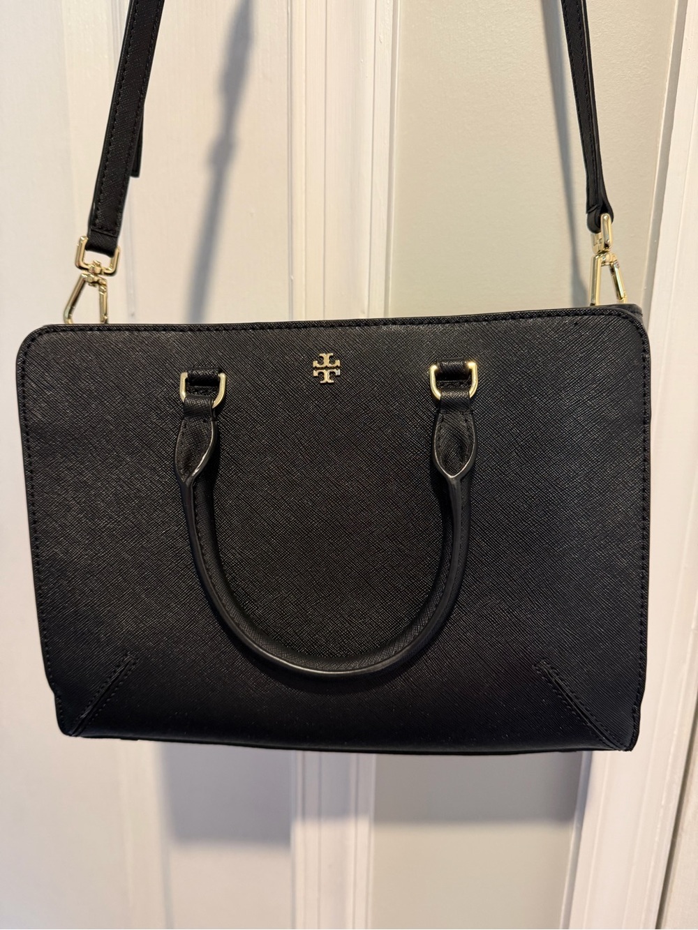 Tory Burch Black Saffiano Satchel with Gold Hardware
